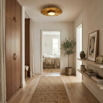 Golden Sunburst 2 Light Flush Mount Lighting
