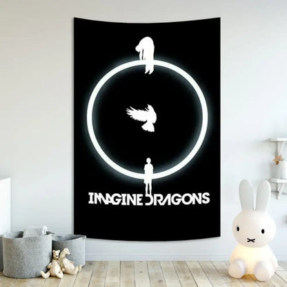 Imagine dragons band poster tapestry white & red bedroom wall decor