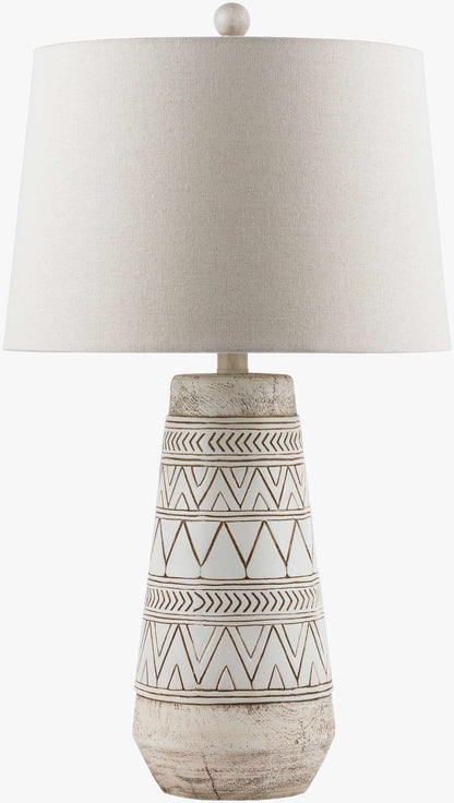 Tan and Cream Resin Lamp with White Linen Table Lamp - Clearance
