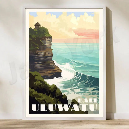 Indonesian travel framed rice field illustration set living room art