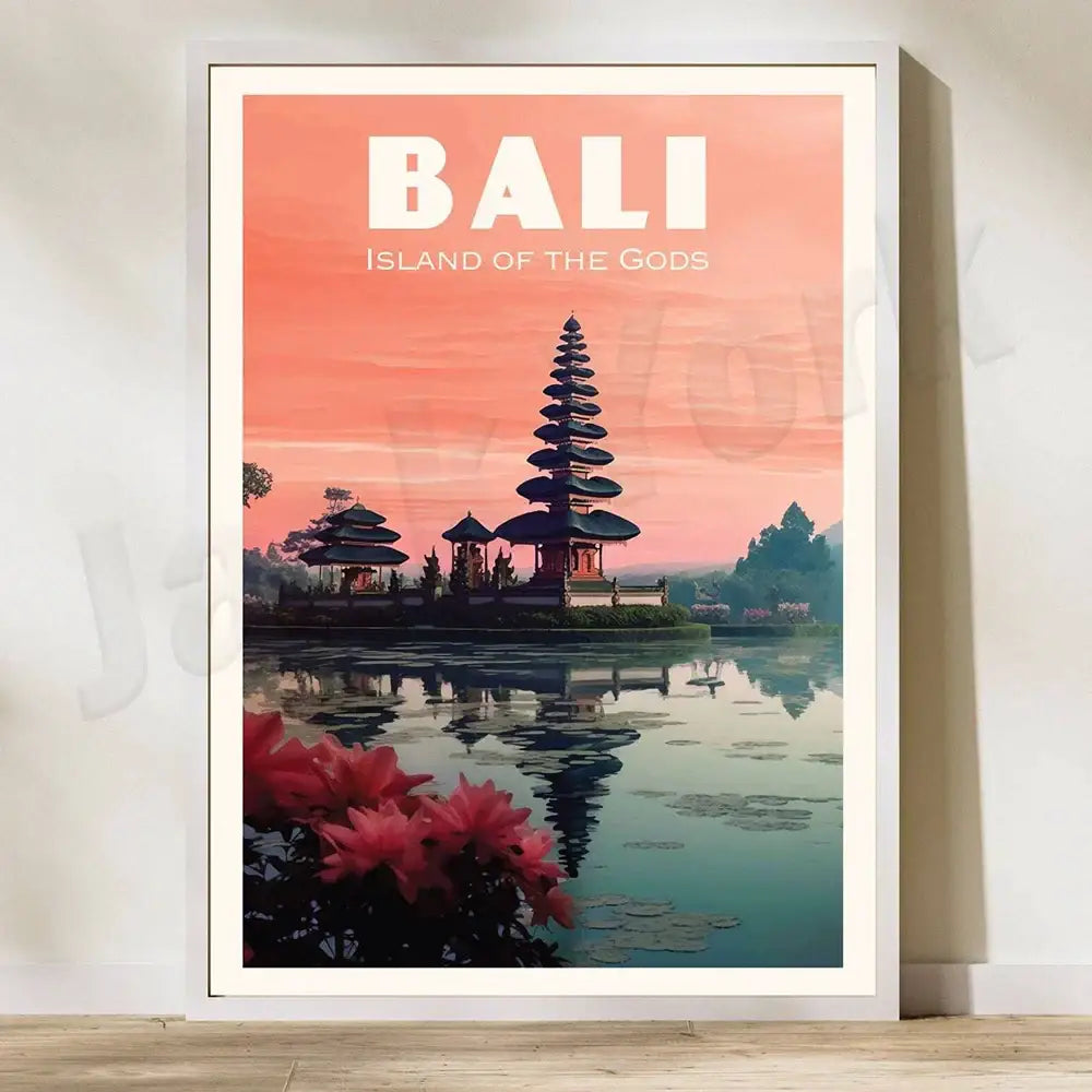 Indonesian travel framed rice field illustration set living room art