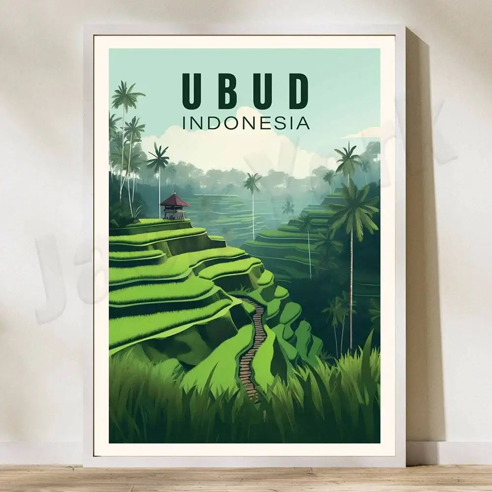 Indonesian travel framed rice field illustration set living room art