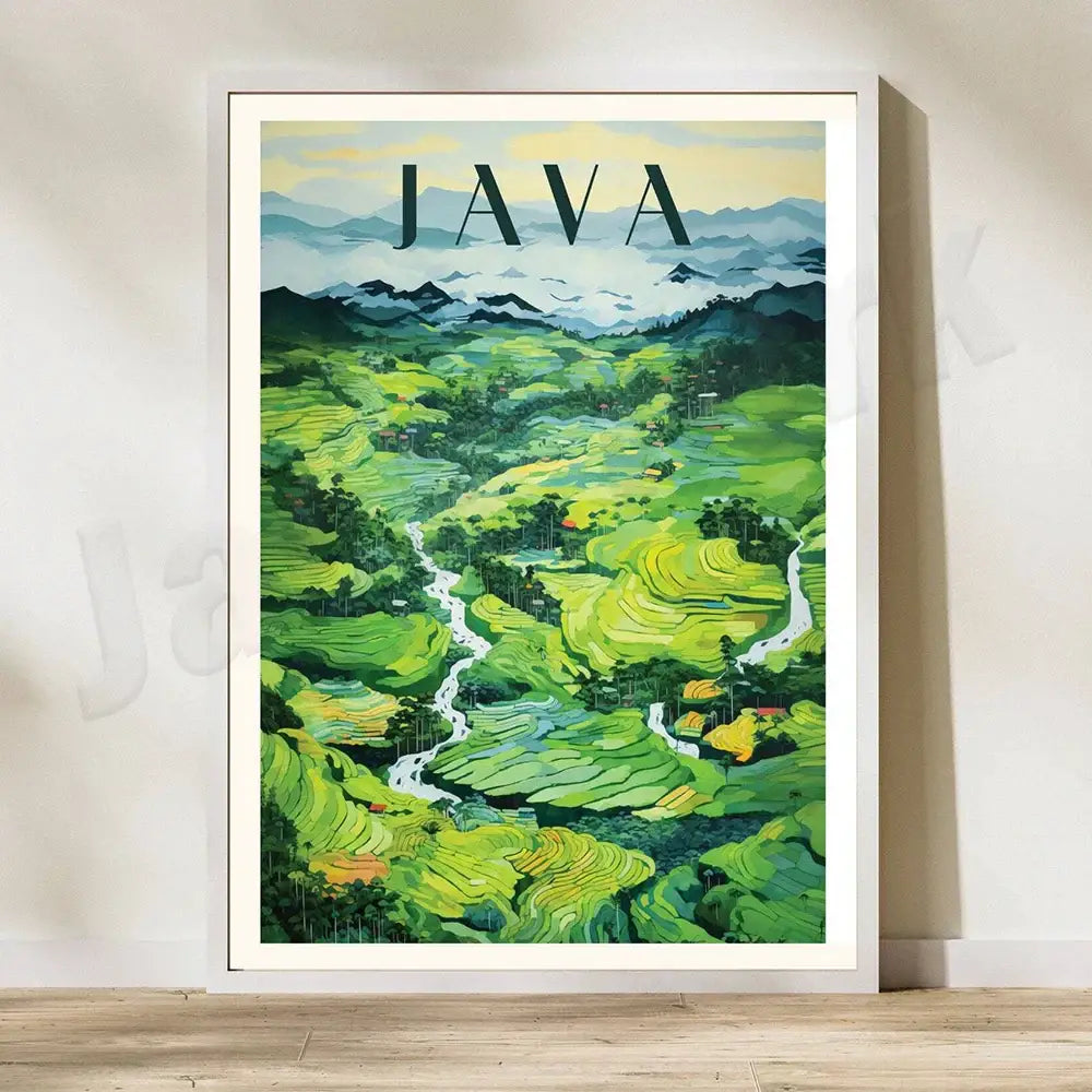 Indonesian travel framed rice field illustration set living room art