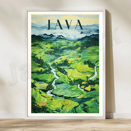 Indonesian travel framed rice field illustration set living room art
