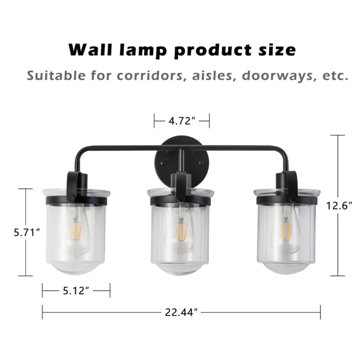 Indoor Wall Lights in Modern Black Finish with Glass Shade and E26 Base