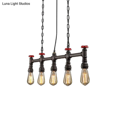 DecorBites™ Industrial 5-Head Iron Bare Bulb Island Lighting: Adjustable Ceiling Light Fixture for Dining Room with Pipe and Valve