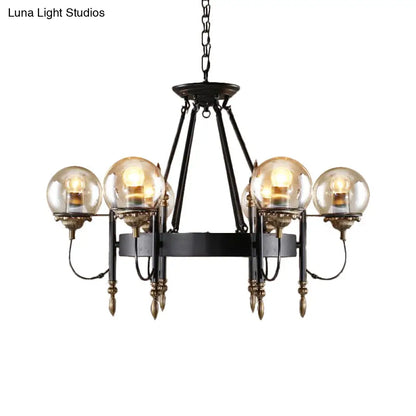 DecorBites™ Industrial 6-Light Clear Glass Globe Chandelier with Clock Detail - Modern Pendant Light for Living Room