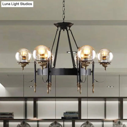 DecorBites™ Industrial 6-Light Clear Glass Globe Chandelier with Clock Detail - Modern Pendant Light for Living Room
