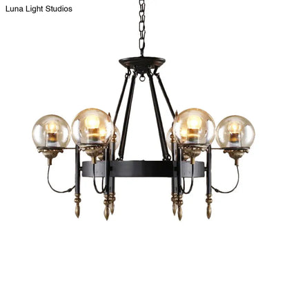 DecorBites™ Industrial 6-Light Clear Glass Globe Chandelier with Clock Detail - Modern Pendant Light for Living Room