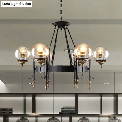 DecorBites™ Industrial 6-Light Clear Glass Globe Chandelier with Clock Detail - Modern Pendant Light for Living Room