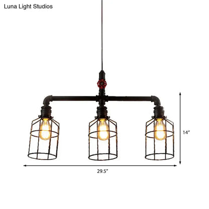Industrial aged silver & black wire guard ceiling light dining room