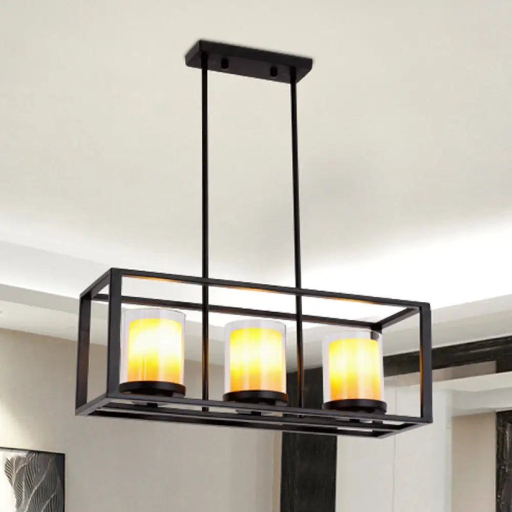 DecorBites™ Industrial Amber Cylinder Island Light Fixture - Clear Glass & Marble - Kitchen Hanging Lamp (3/5/6-Bulb) - Rectangle Frame