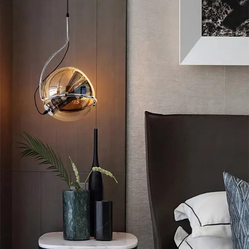 Industrial amber glass pendant light – kitchen chrome chandelier