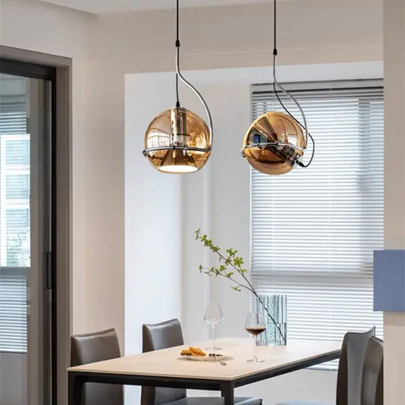 Industrial amber glass pendant light – kitchen chrome chandelier