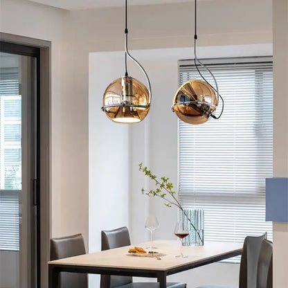 Industrial amber glass pendant light – kitchen chrome chandelier