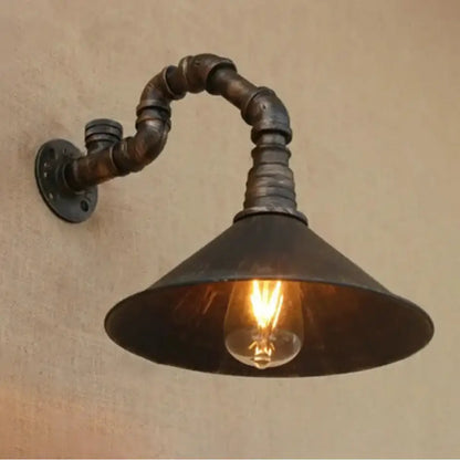 Industrial antique brass cone wall sconce dining room light