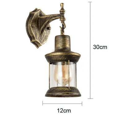 Industrial antique brass wall lamp bedroom glass lantern sconce