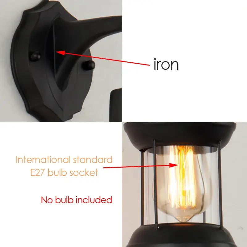 Industrial antique brass wall lamp bedroom glass lantern sconce