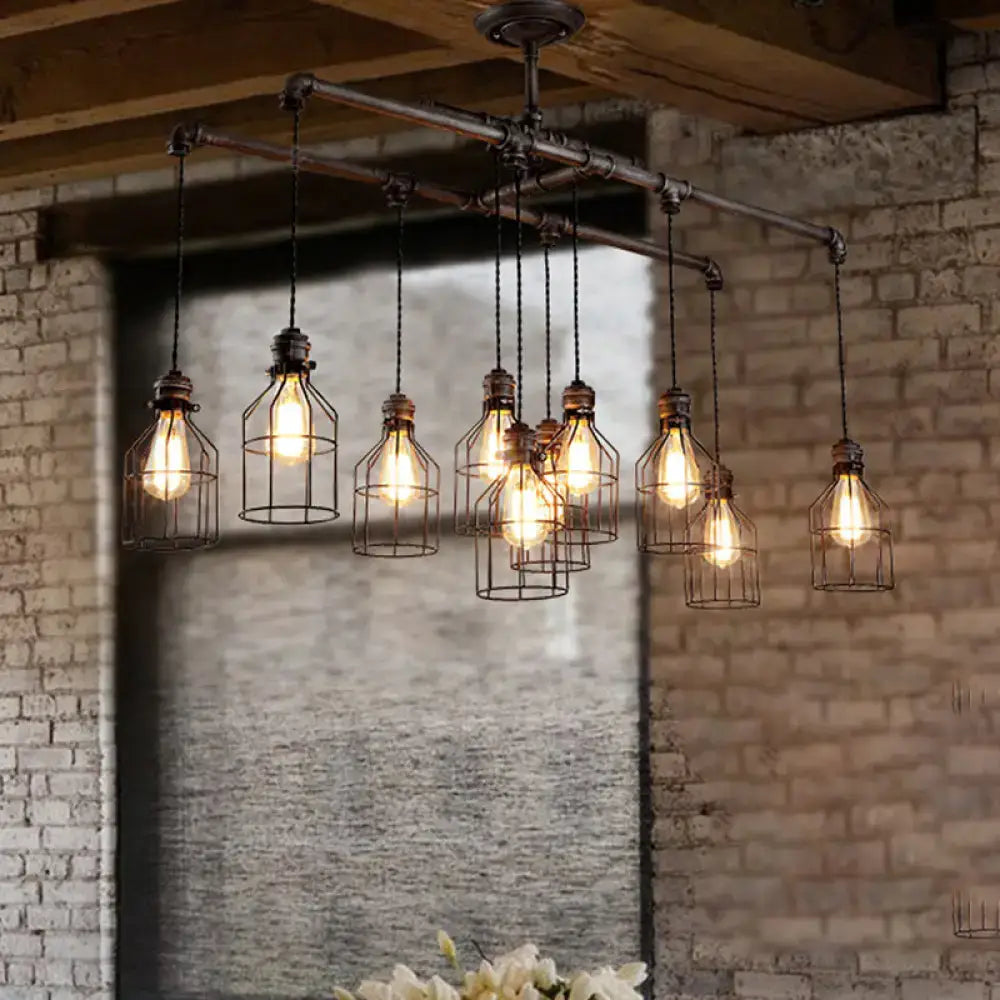 Industrial antique style bronze water pipe pendant light dining room