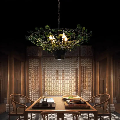 Industrial barbecue restaurant bronze leaf pendant light dining room
