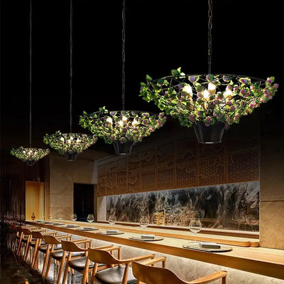 Industrial barbecue restaurant bronze leaf pendant light dining room