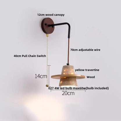 Industrial beige concrete wall lamp bedroom pull chain led