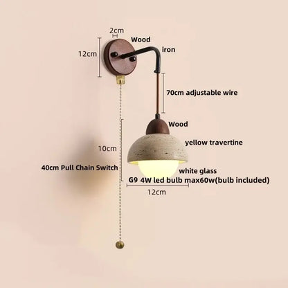 Industrial beige concrete wall lamp bedroom pull chain led
