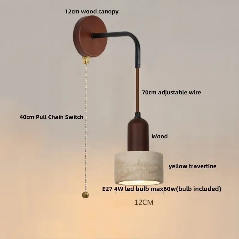 Industrial beige concrete wall lamp bedroom pull chain led