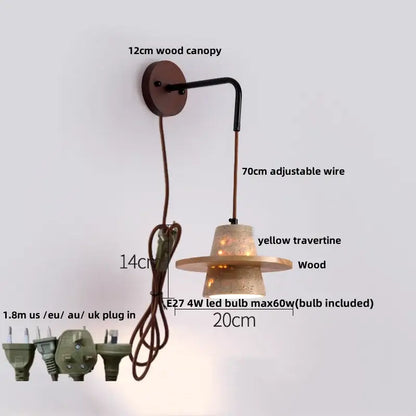 Industrial beige concrete wall lamp bedroom pull chain led