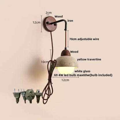 Industrial beige concrete wall lamp bedroom pull chain led