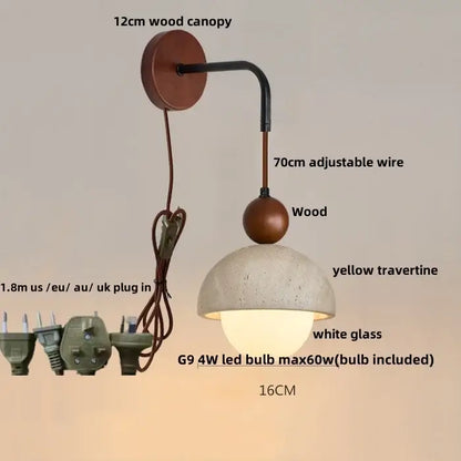 Industrial beige concrete wall lamp bedroom pull chain led