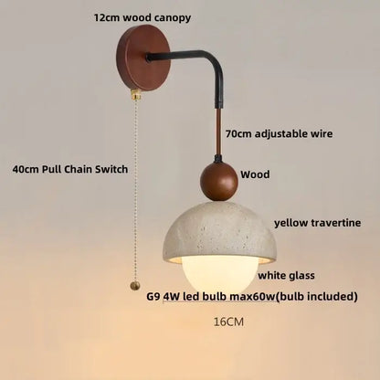 Industrial beige concrete wall lamp bedroom pull chain led