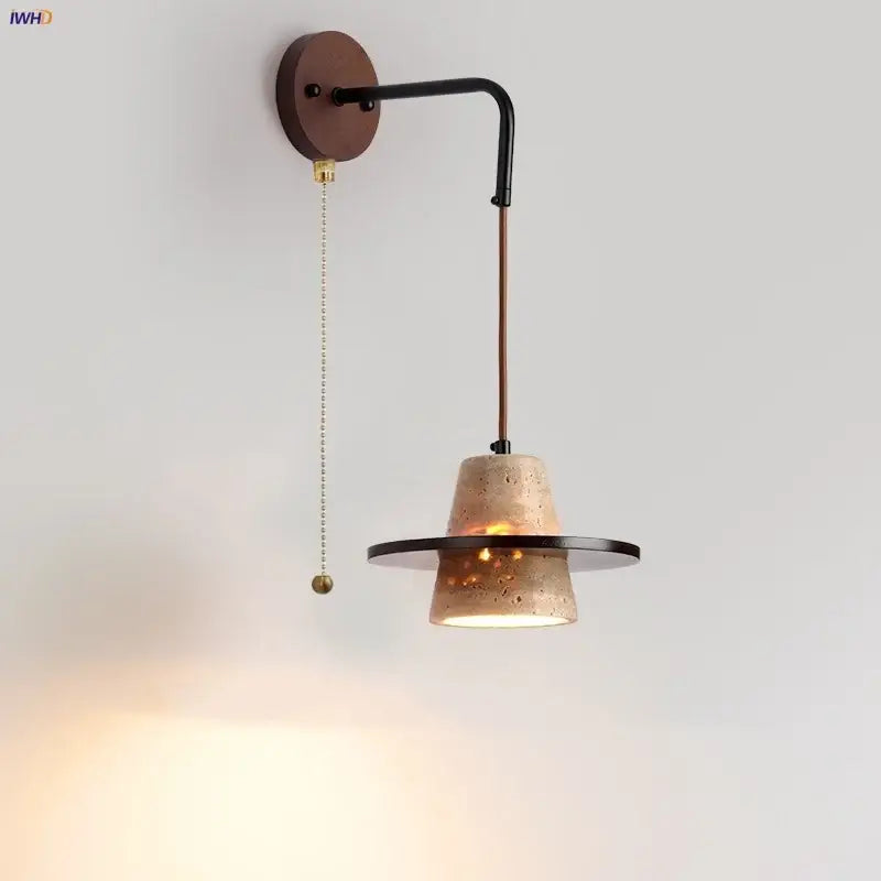 Industrial beige concrete wall lamp bedroom pull chain led