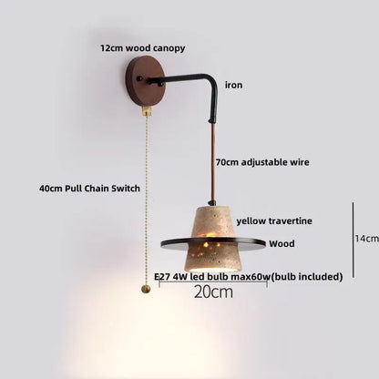 Industrial beige concrete wall lamp bedroom pull chain led