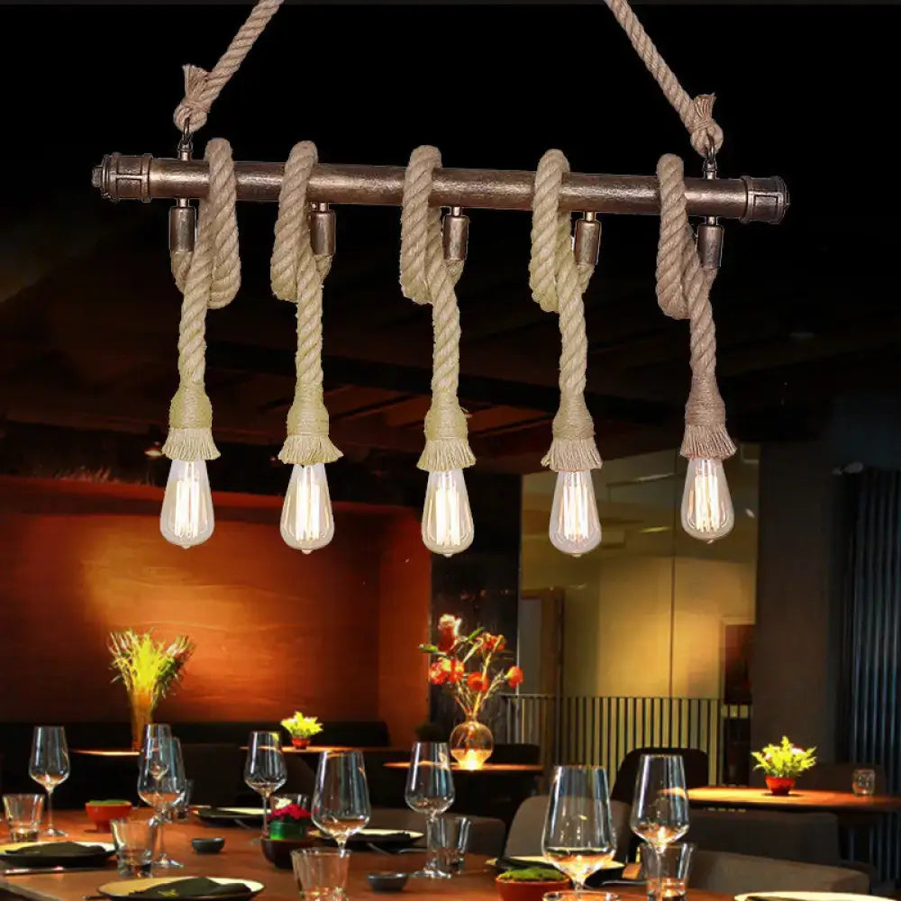 Industrial beige rope 3 heads open bulb pendant light dining room
