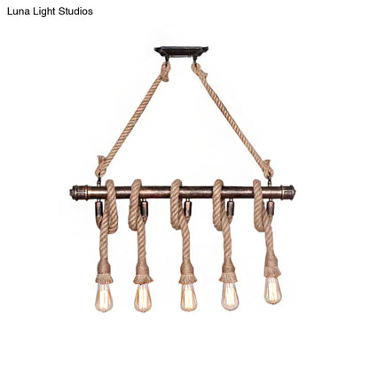 Industrial beige rope 3 heads open bulb pendant light dining room