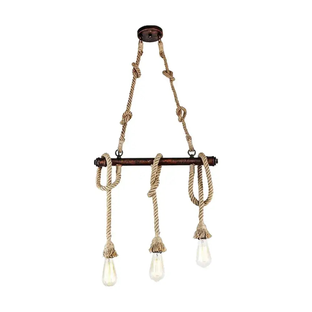 Industrial beige rope 3 heads open bulb pendant light dining room