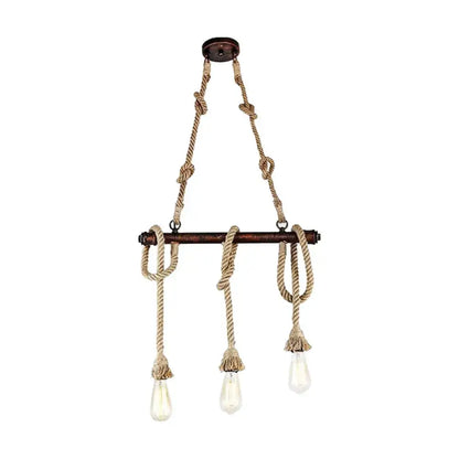 Industrial beige rope 3 heads open bulb pendant light dining room