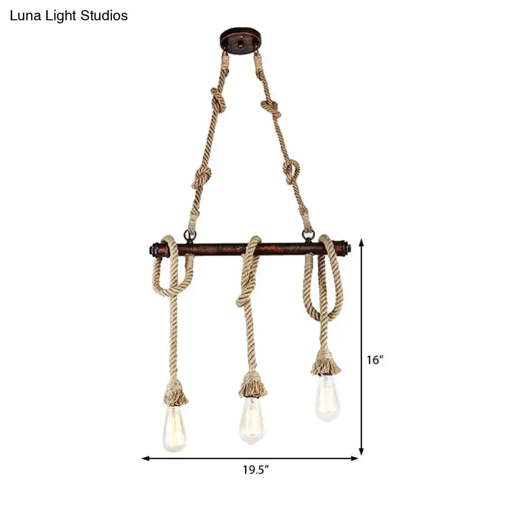Industrial beige rope 3 heads open bulb pendant light dining room