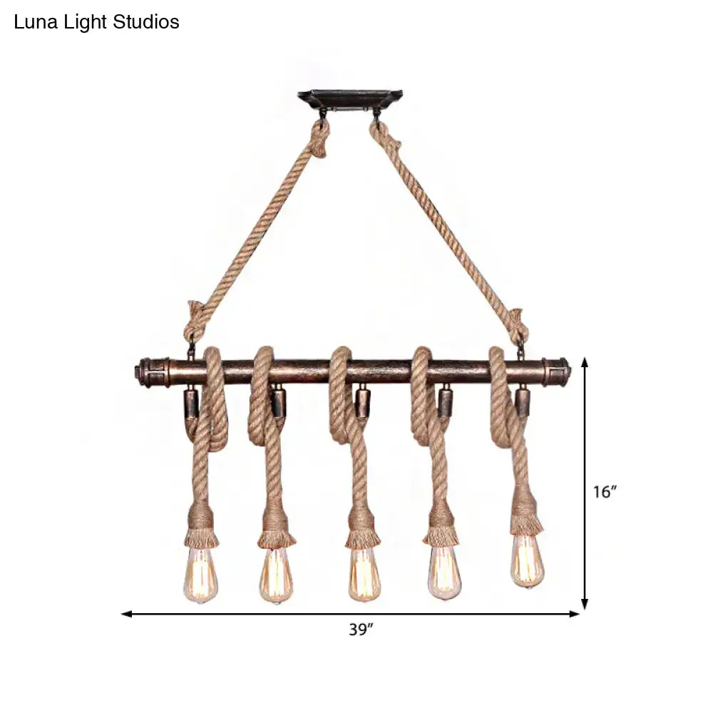 Industrial beige rope 3 heads open bulb pendant light dining room