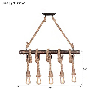 Industrial beige rope 3 heads open bulb pendant light dining room