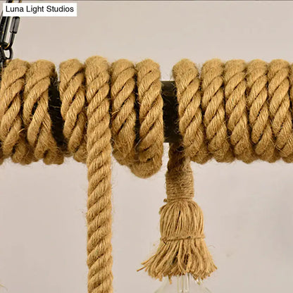 Industrial beige rope hanging island light for dining room