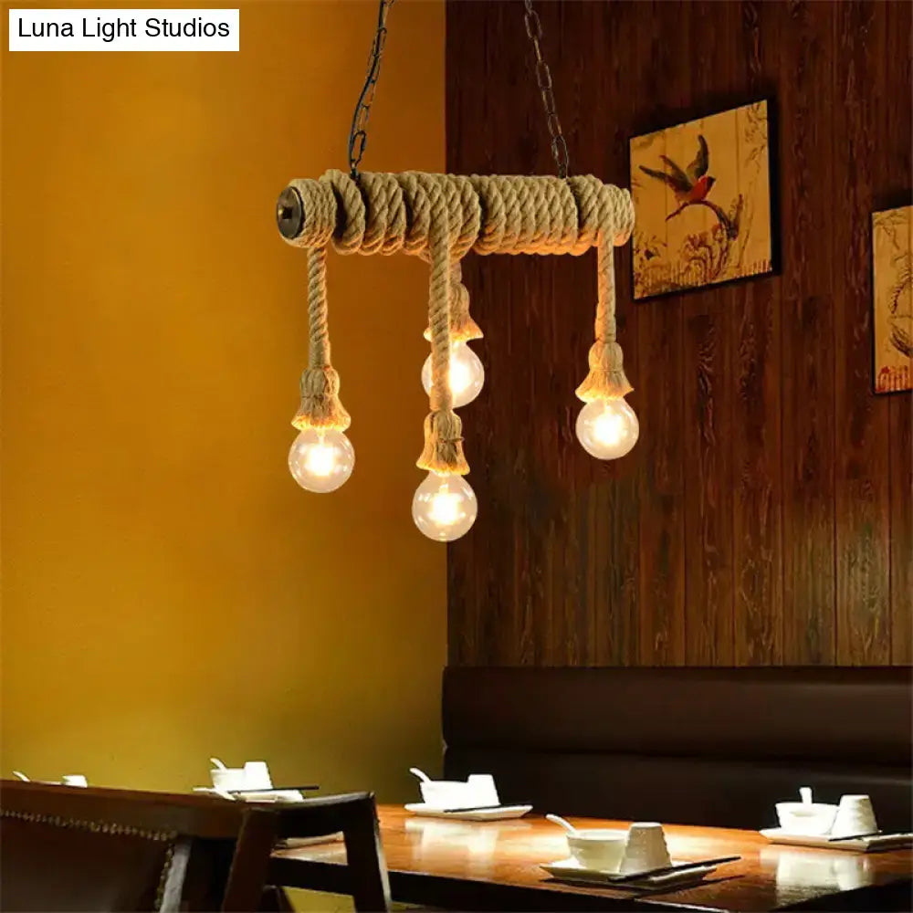 Industrial beige rope hanging island light for dining room