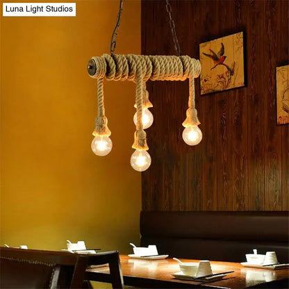 Industrial beige rope hanging island light for dining room