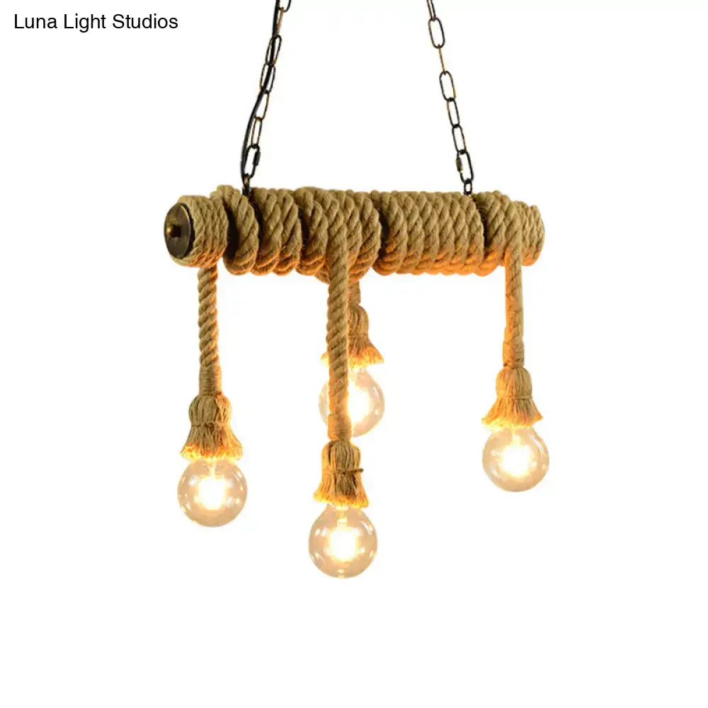 Industrial beige rope hanging island light for dining room