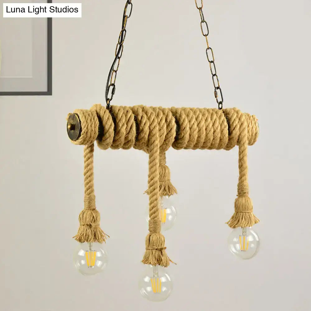 Industrial beige rope hanging island light for dining room