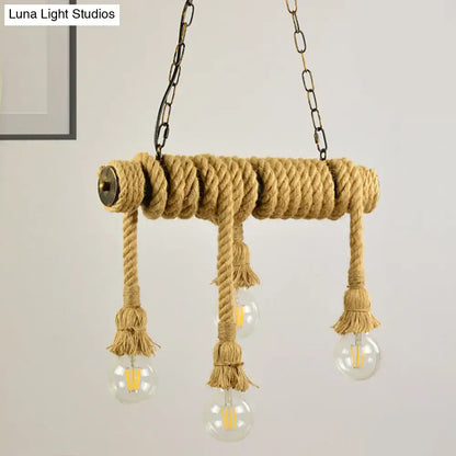 Industrial beige rope hanging island light for dining room