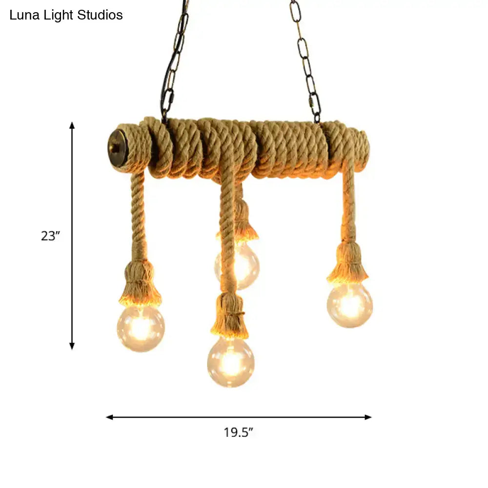Industrial beige rope hanging island light for dining room