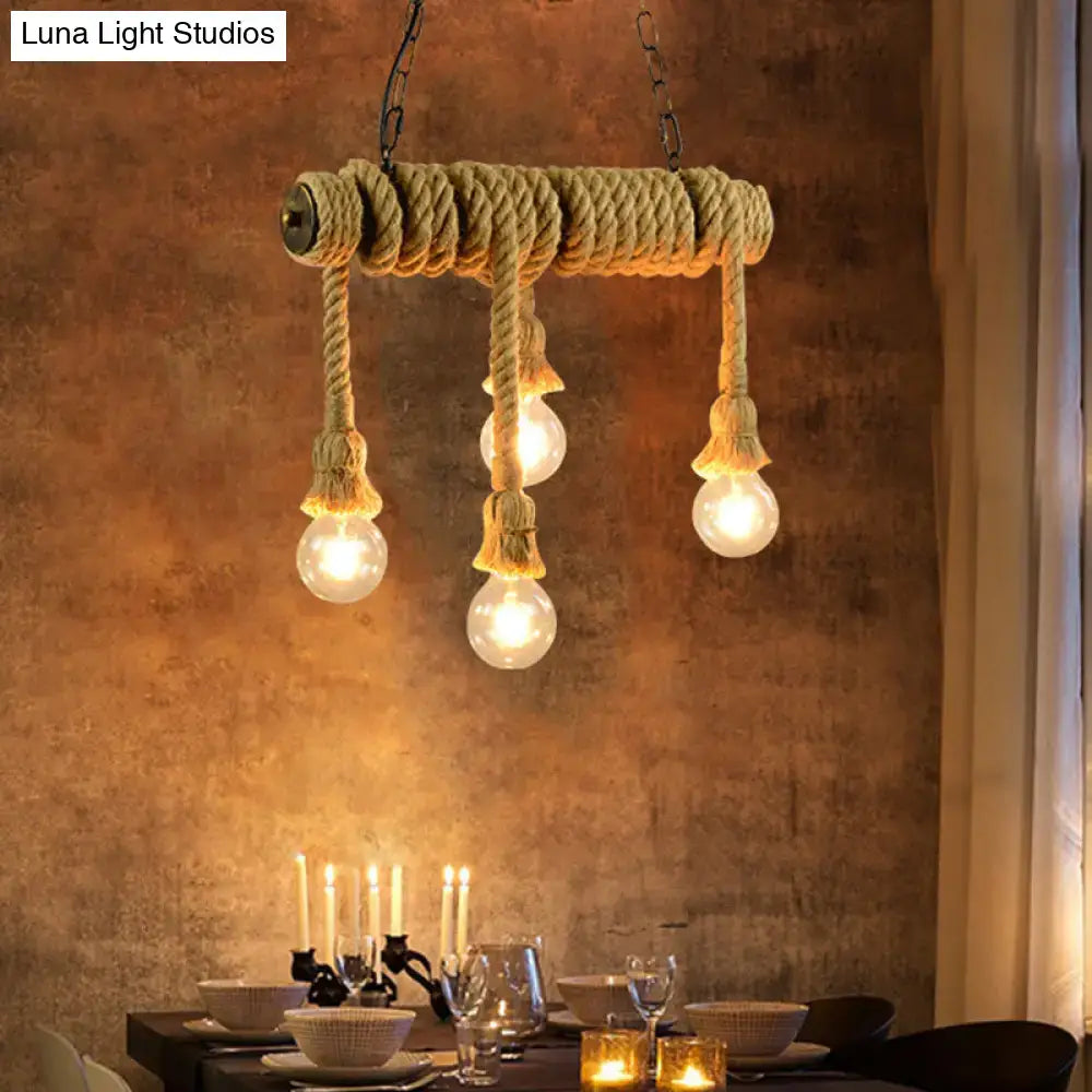 Industrial beige rope hanging island light for dining room