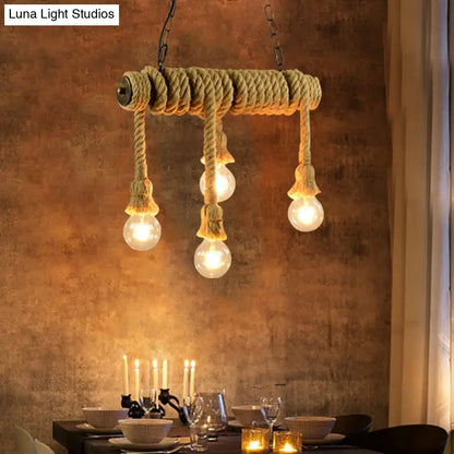 Industrial beige rope hanging island light for dining room